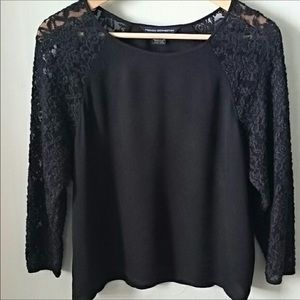 French Connection Black Lace Sleeve Top